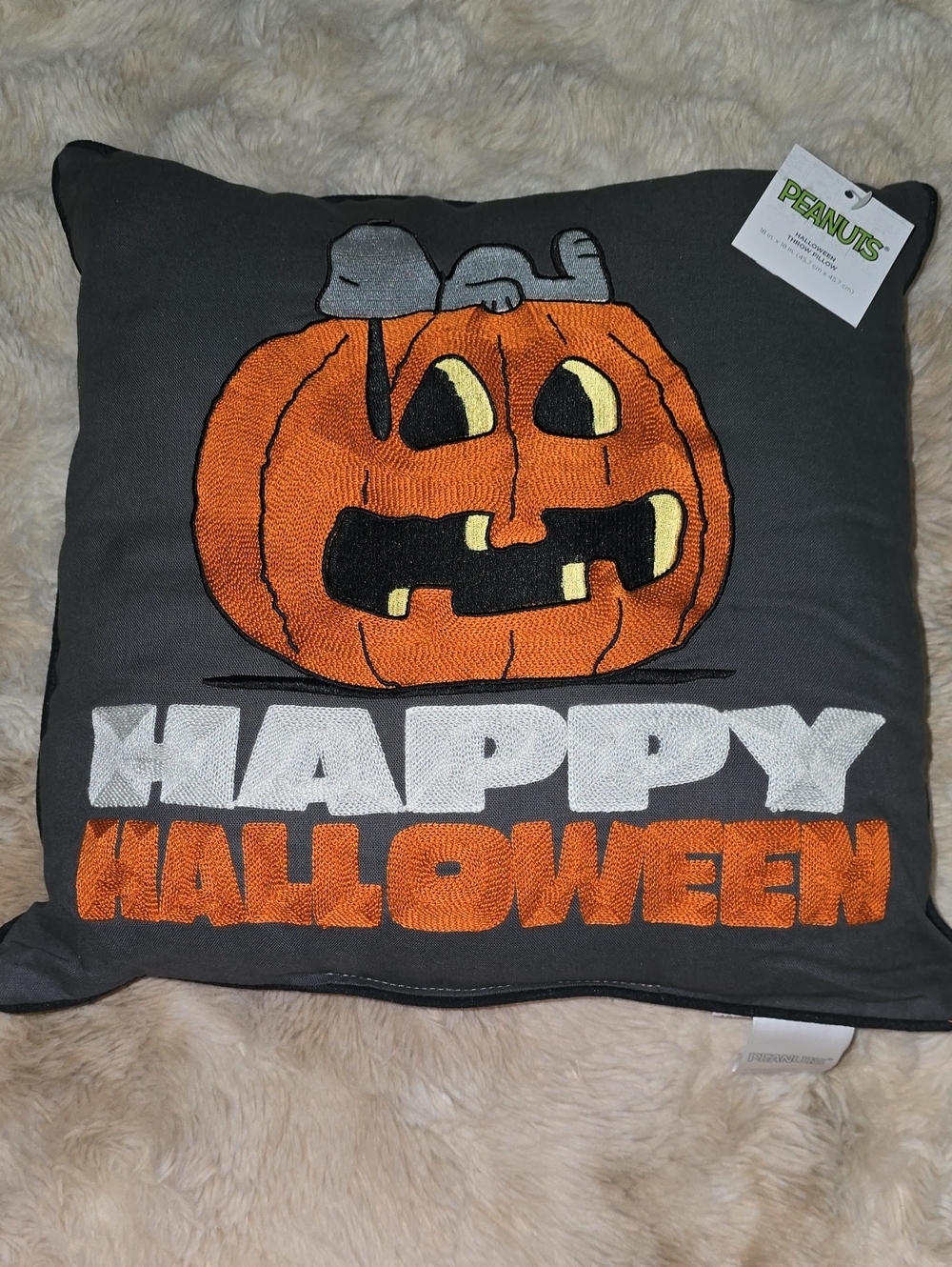 Peanuts Snoopy on a Pumpkin Halloween Throw Pillow 18" x 18"